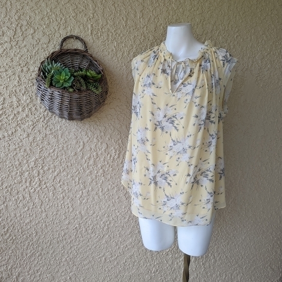 REBECCA TAYLORSleeveless Lemon Rose-Print Silk Blouse size 10 - Picture 2 of 6